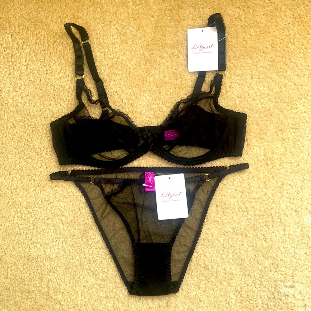 Brand New L’Agent Provocateur Black Transparent Mesh Bra & Underwear Set.Classic